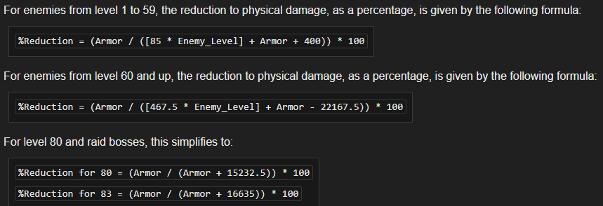 Damage Reduction Formulas